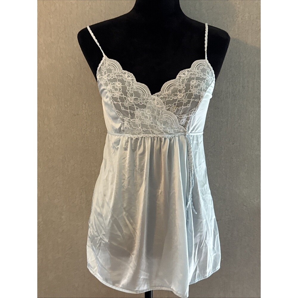Vintage 70s Gilead Wrap Camisole Side Tie Lace Babydoll Ice Blue USA